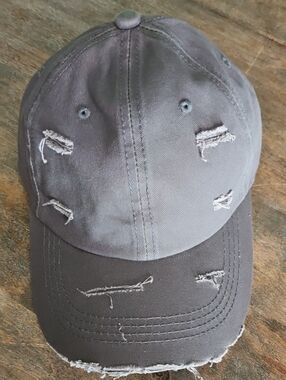 NWT Gray Denim Distressed Baseball Cap